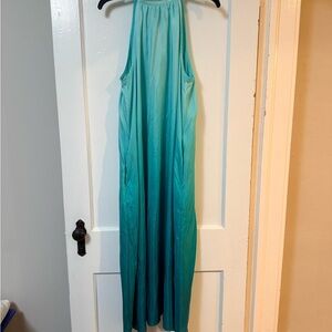 Ann Taylor Teal Ombré Halter Maxi Dress - M